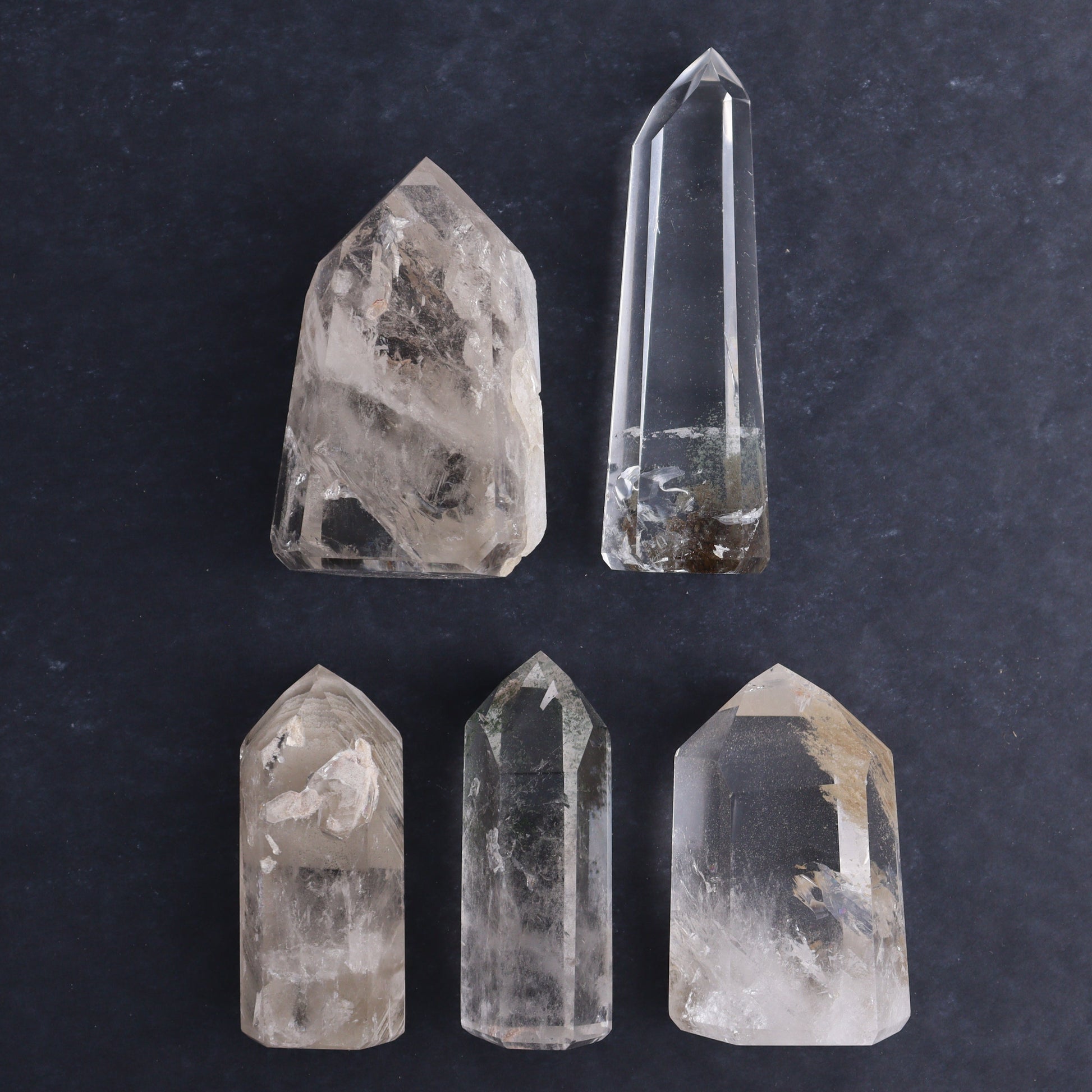 Garden Quartz Towers Set of 5 - Expert Wholesale and Supplier of Wholesale Crystals & Bulk Gemstones, ["Brazil","Garden Quartz","Quartz","Towers"]