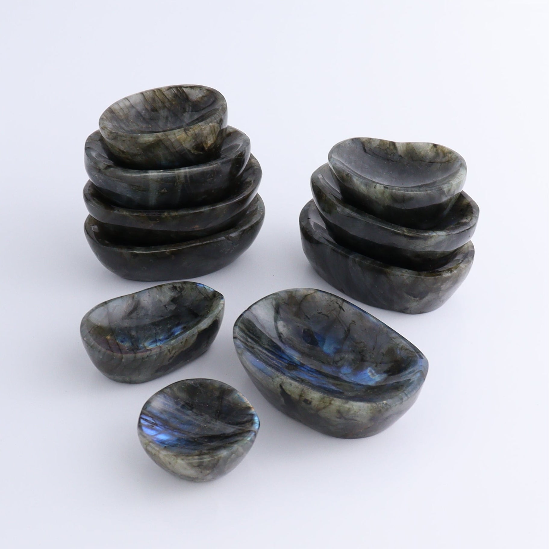 Labradorite Bowls Set of 10 - Expert Wholesale and Supplier of Wholesale Crystals & Bulk Gemstones, ["Bowls","Labradorite","Madagascar"]
