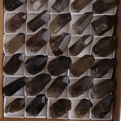 Smoky Quartz Polished Tops Set of 35 - Expert Wholesale and Supplier of Wholesale Crystals & Bulk Gemstones, ["Brazil","close_70","Points","Quartz","Smoky Quartz"]
