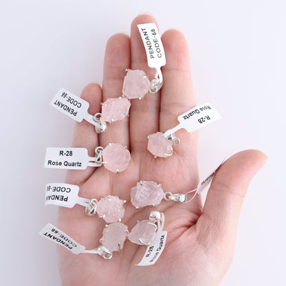One Rose Quartz Rough Sterling Silver Pendant (chain not included) - Expert Wholesale and Supplier of Wholesale Crystals & Bulk Gemstones, ["Pendant","Rose Quartz","Sterling Silver"]