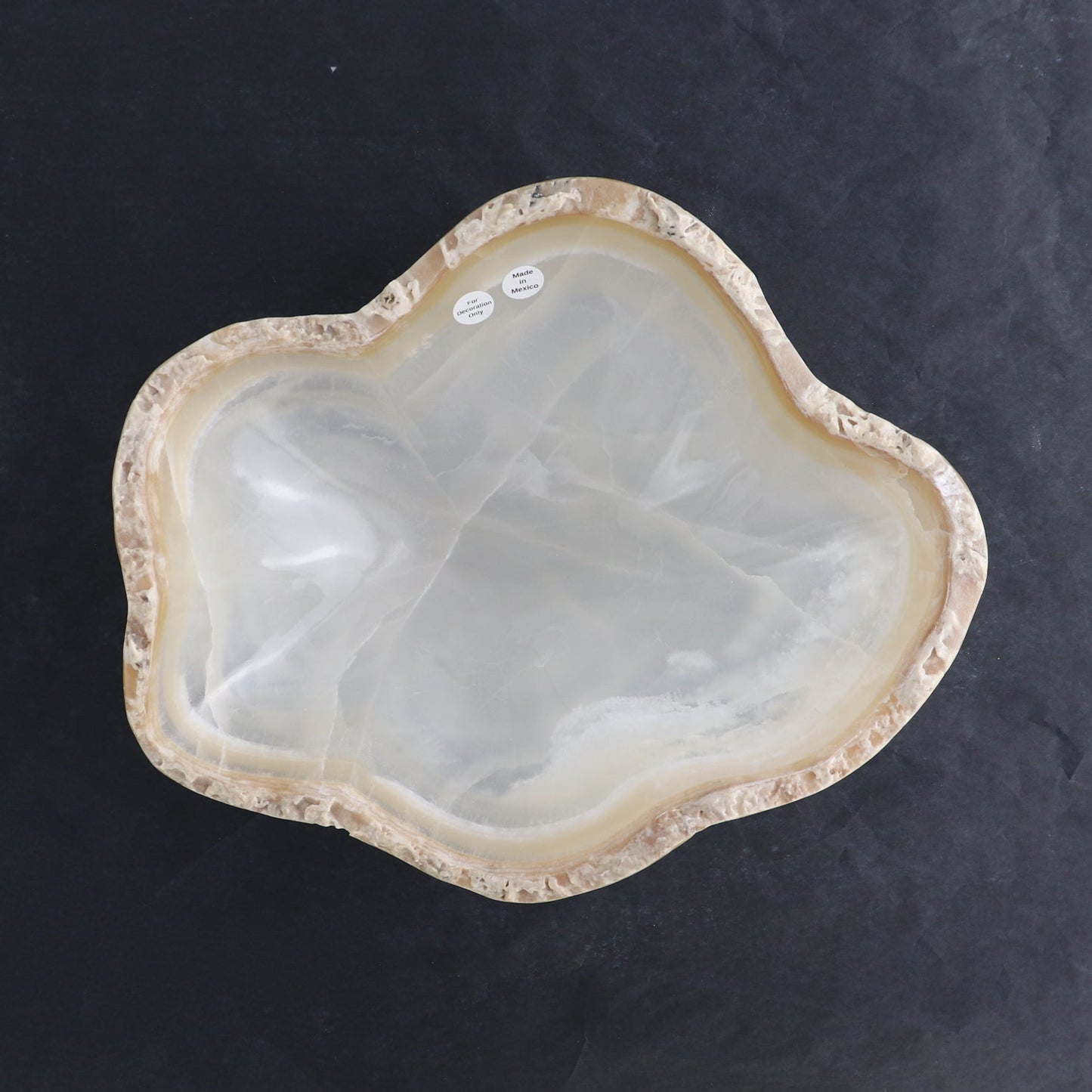 One Wide Bowl Mexican Onyx/Calcite White with Tan Stone Edge