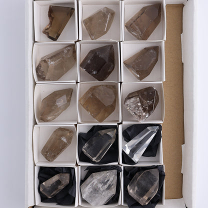 Quartz Mixed Set of 15 - Expert Wholesale and Supplier of Wholesale Crystals & Bulk Gemstones, ["Brazil","Clear Quartz","Quartz","Smoky Quartz"]