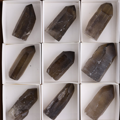 Smoky Quartz Polished Tops Set of 12 - Expert Wholesale and Supplier of Wholesale Crystals & Bulk Gemstones, ["Brazil","close_70","Points","Polished Tip","Quartz","Smoky Quartz"]