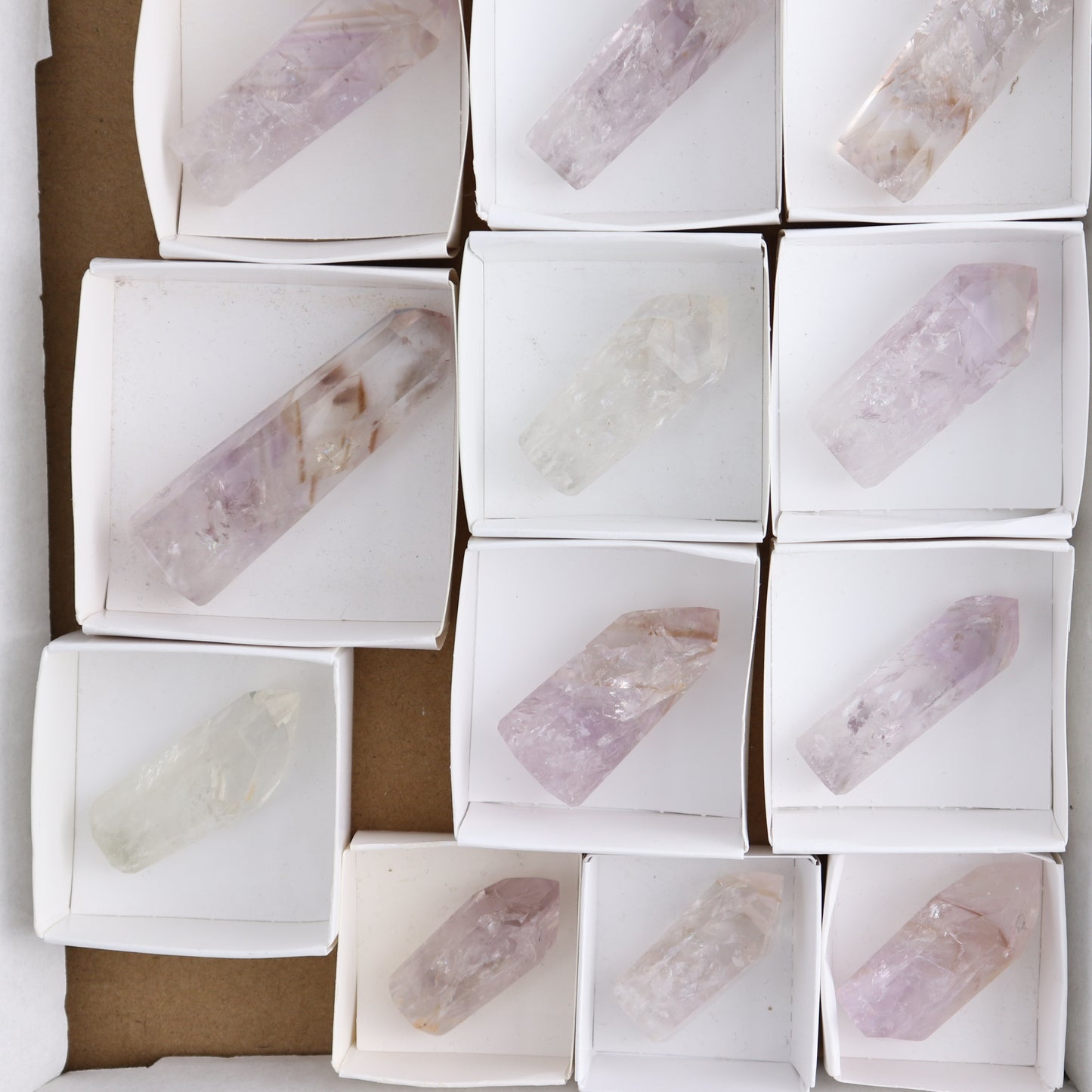 Powellite Amethyst UV Reactive Towers Set of 20 - Expert Wholesale and Supplier of Wholesale Crystals & Bulk Gemstones, ["Amethyst","Powellite"]