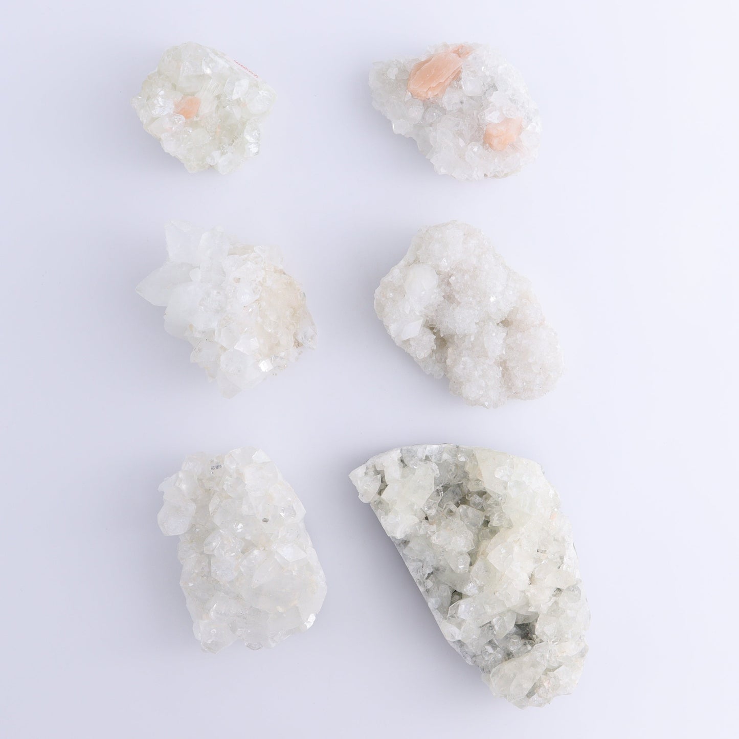 Apophyllite Clusters Set of 6 - Expert Wholesale and Supplier of Wholesale Crystals & Bulk Gemstones, ["Apophyllite","Clusters","Flats"]