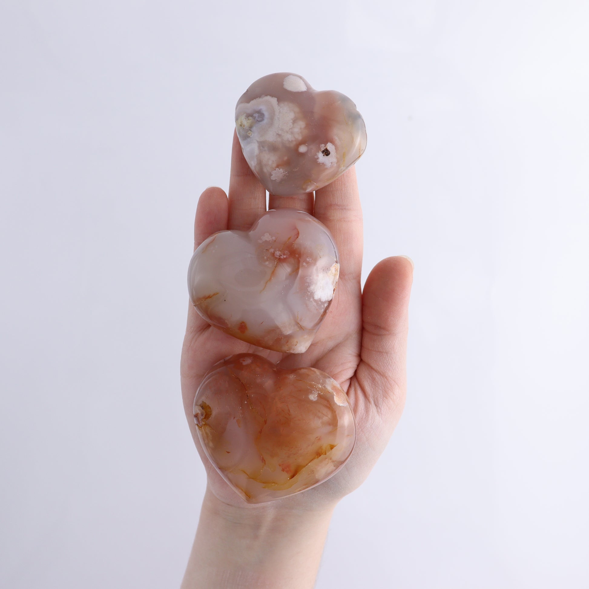 Flower Agate Hearts Flat of 20 - Expert Wholesale and Supplier of Wholesale Crystals & Bulk Gemstones, ["Flower Agate","Hearts","Madagascar"]
