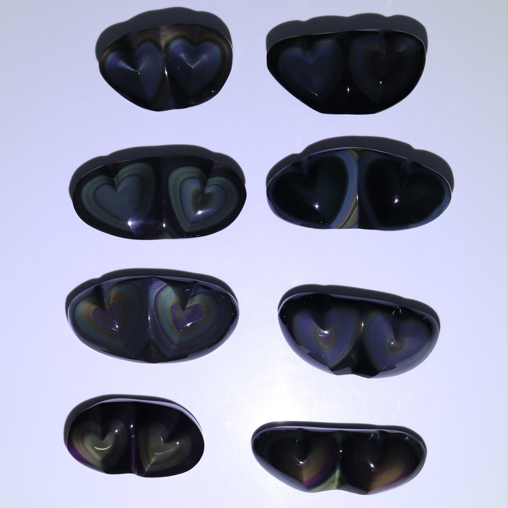 Rainbow Obsidian Heart Pairs Set of 8 - Expert Wholesale and Supplier of Wholesale Crystals & Bulk Gemstones, ["Hearts","Mexico","Rainbow Obsidian"]