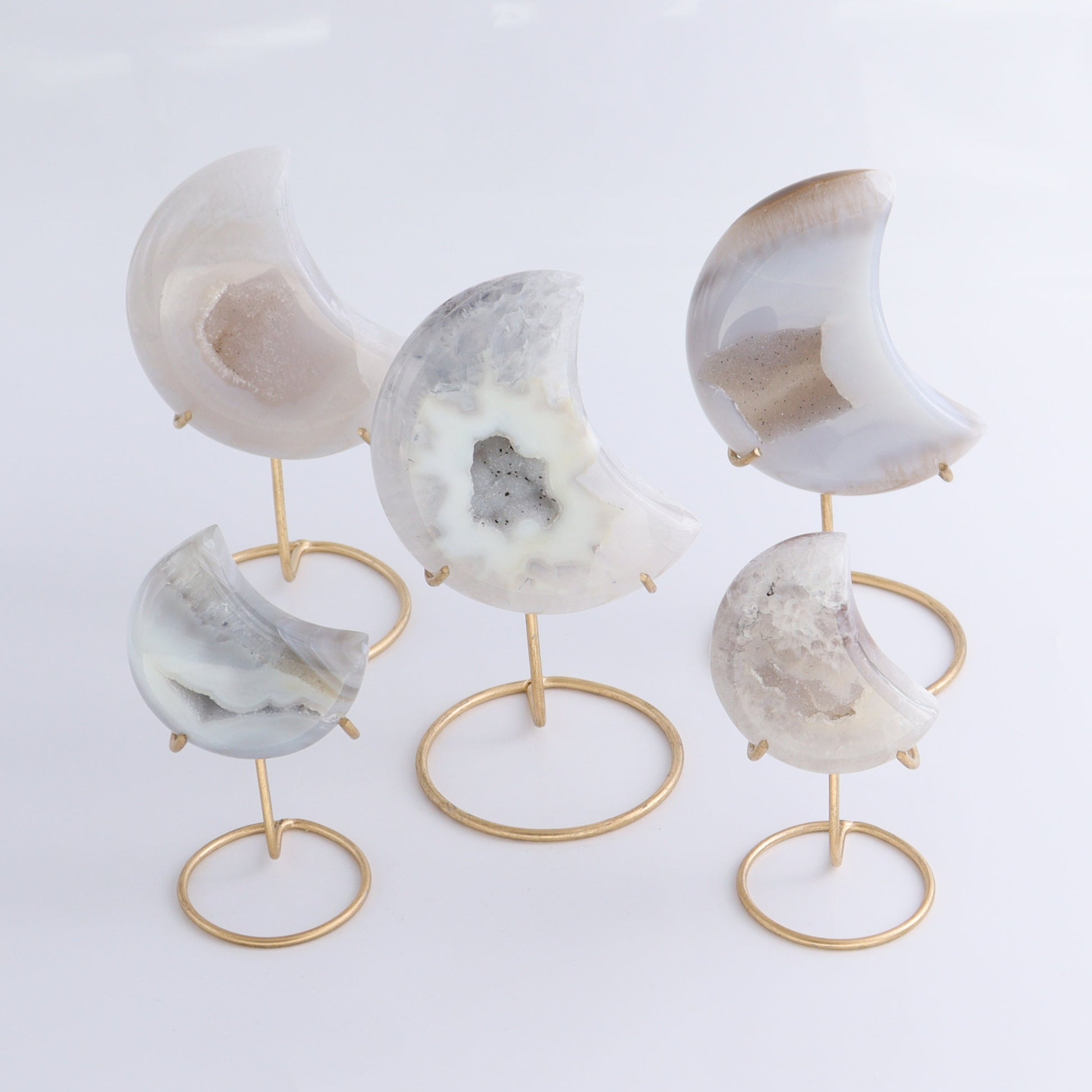Agate Moons with Stand Set of 5 - Expert Wholesale and Supplier of Wholesale Crystals & Bulk Gemstones, ["Agate","Brazil","moons"]