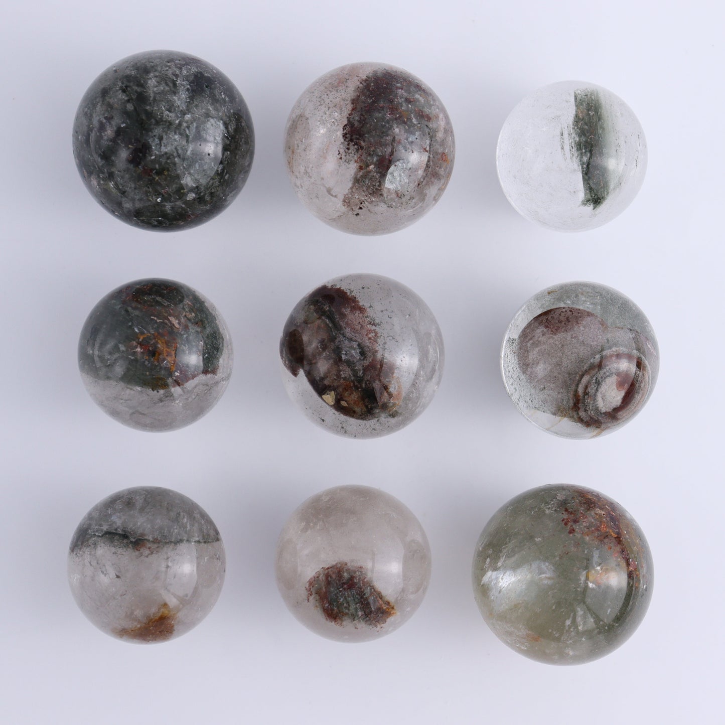 Garden Quartz Spheres Set of 9 - Expert Wholesale and Supplier of Wholesale Crystals & Bulk Gemstones, ["Garden Quartz","Quartz","Spheres"]