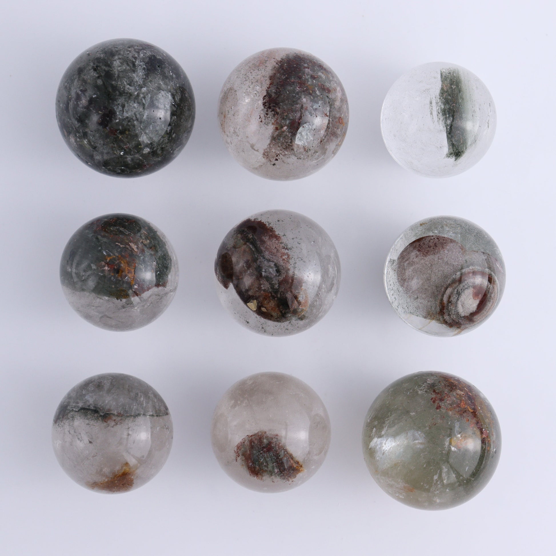 Garden Quartz Spheres Set of 9 - Expert Wholesale and Supplier of Wholesale Crystals & Bulk Gemstones, ["Garden Quartz","Quartz","Spheres"]