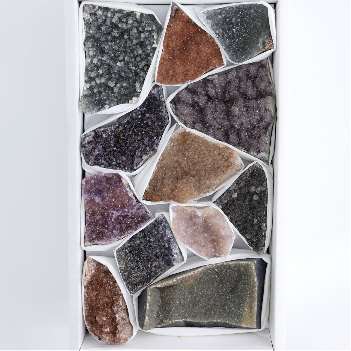 Uruguay Rainbow Amethyst Clusters Flat of 12