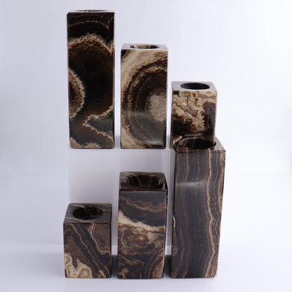 One Candle Holder Mexican Onyx/Calcite Chocolate Set of 3 - Expert Wholesale and Supplier of Wholesale Crystals & Bulk Gemstones, ["Calcite","Candle Holder","Catalog Onyx","Mexico","Onyx"]