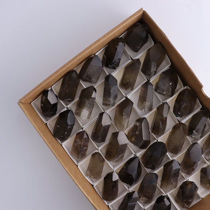 Smoky Quartz Polished Tops Set of 35 - Expert Wholesale and Supplier of Wholesale Crystals & Bulk Gemstones, ["Brazil","close_70","Points","Quartz","Smoky Quartz"]