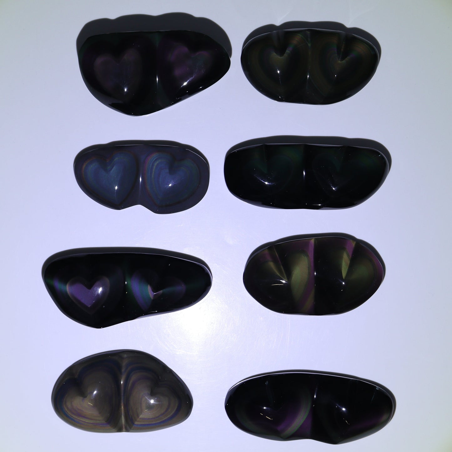 Rainbow Obsidian Heart Pairs Set of 8 - Expert Wholesale and Supplier of Wholesale Crystals & Bulk Gemstones, ["Hearts","Mexico","Rainbow Obsidian"]