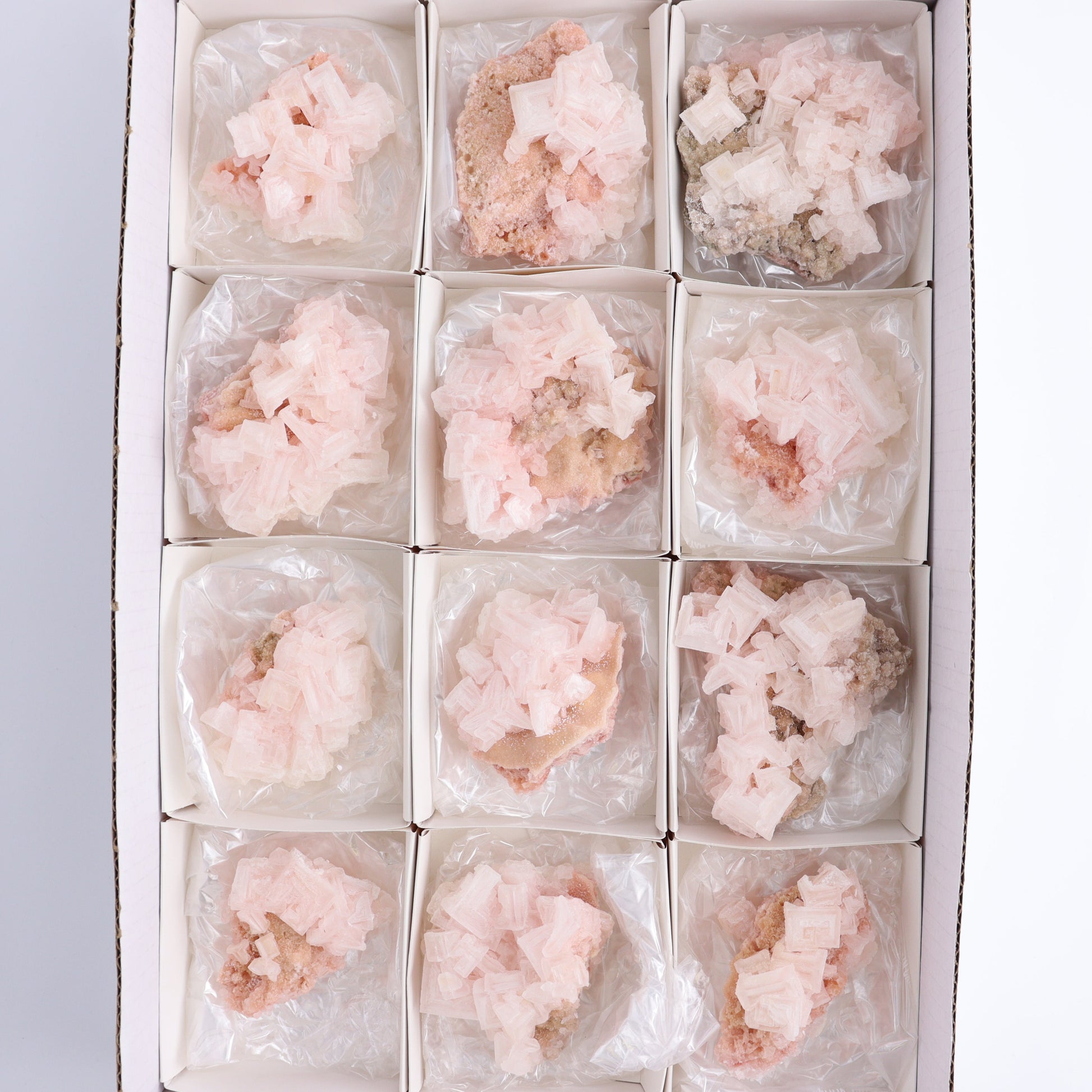 Searles Lake Halite Flat of 12 - Expert Wholesale and Supplier of Wholesale Crystals & Bulk Gemstones, ["close_30","Halite","Pink Halite","United States"]