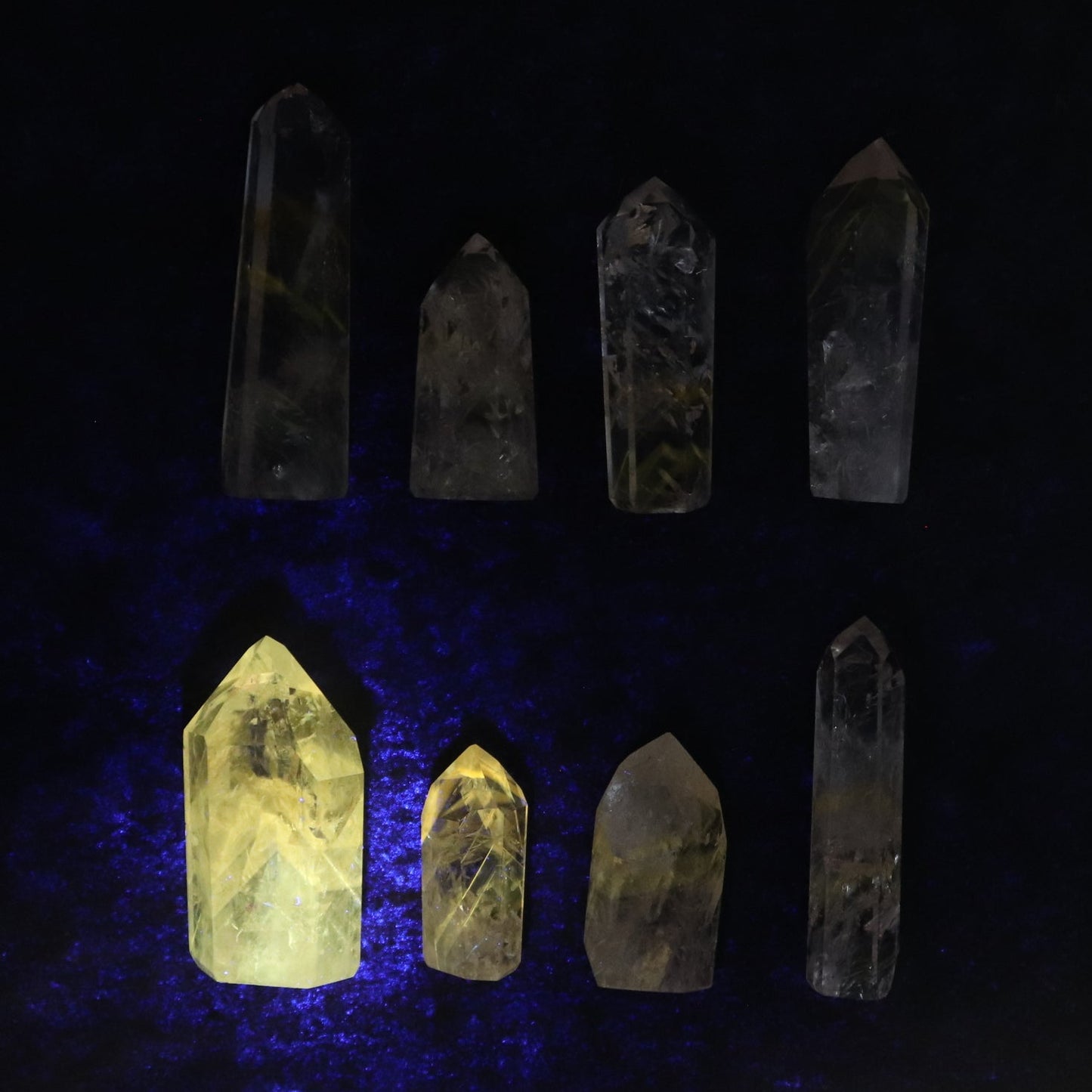 Powellite Amethyst UV Reactive Towers Set of 20 - Expert Wholesale and Supplier of Wholesale Crystals & Bulk Gemstones, ["Amethyst","Powellite"]