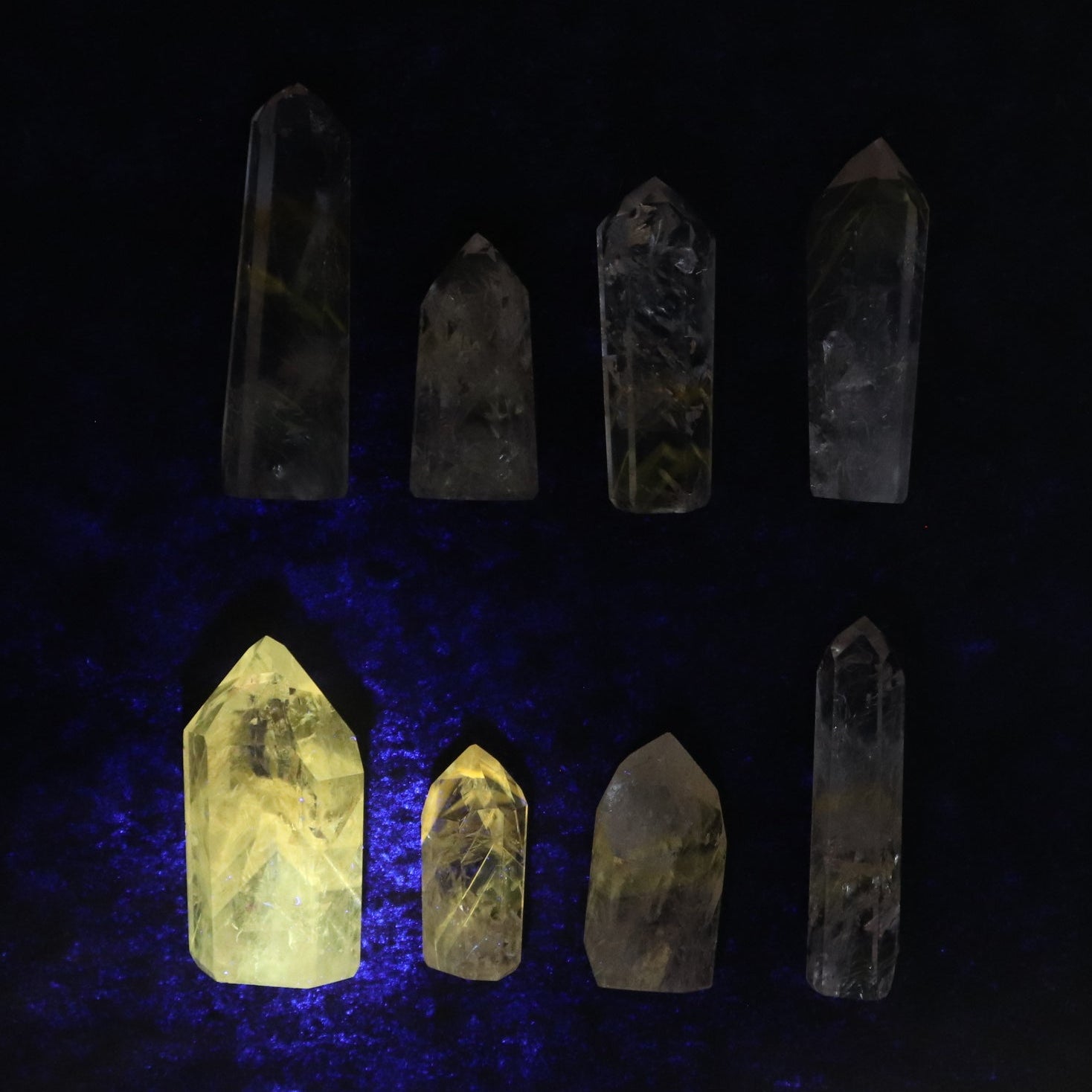 Powellite Amethyst UV Reactive Towers Set of 20 - Expert Wholesale and Supplier of Wholesale Crystals & Bulk Gemstones, ["Amethyst","Powellite"]