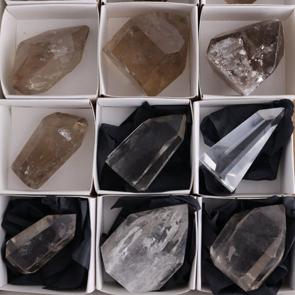 Quartz Mixed Set of 15 - Expert Wholesale and Supplier of Wholesale Crystals & Bulk Gemstones, ["Brazil","Clear Quartz","Quartz","Smoky Quartz"]