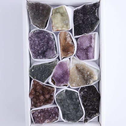 Uruguay Rainbow Amethyst Clusters Flat of 13 - Expert Wholesale and Supplier of Wholesale Crystals & Bulk Gemstones, ["Amethyst","Clusters","Rainbow Amethyst","Sugar Rainbow Amethyst","Uruguay"]