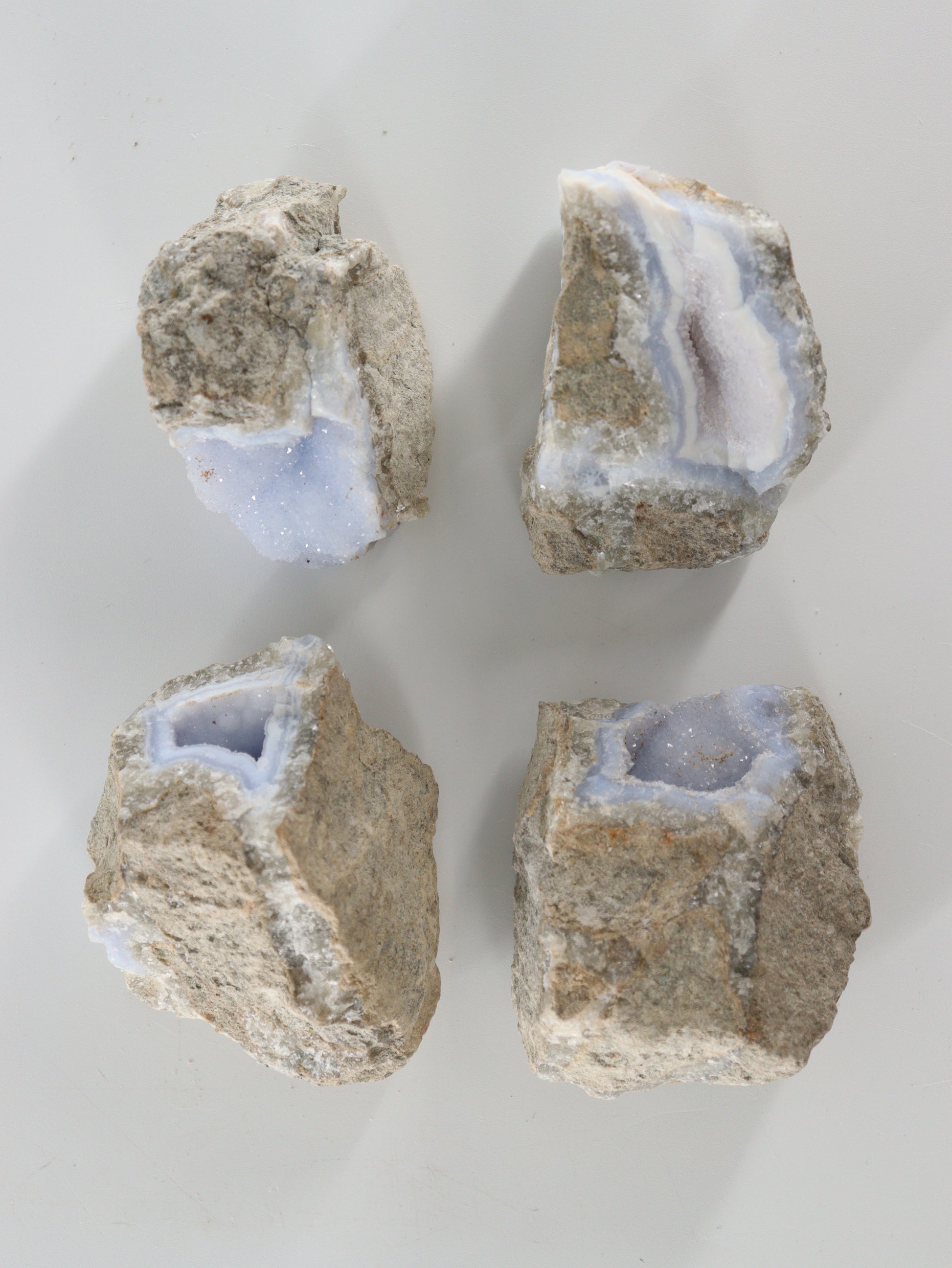 Blue Lace Agate Clusters Set of 4 - Expert Wholesale and Supplier of Wholesale Crystals & Bulk Gemstones, []