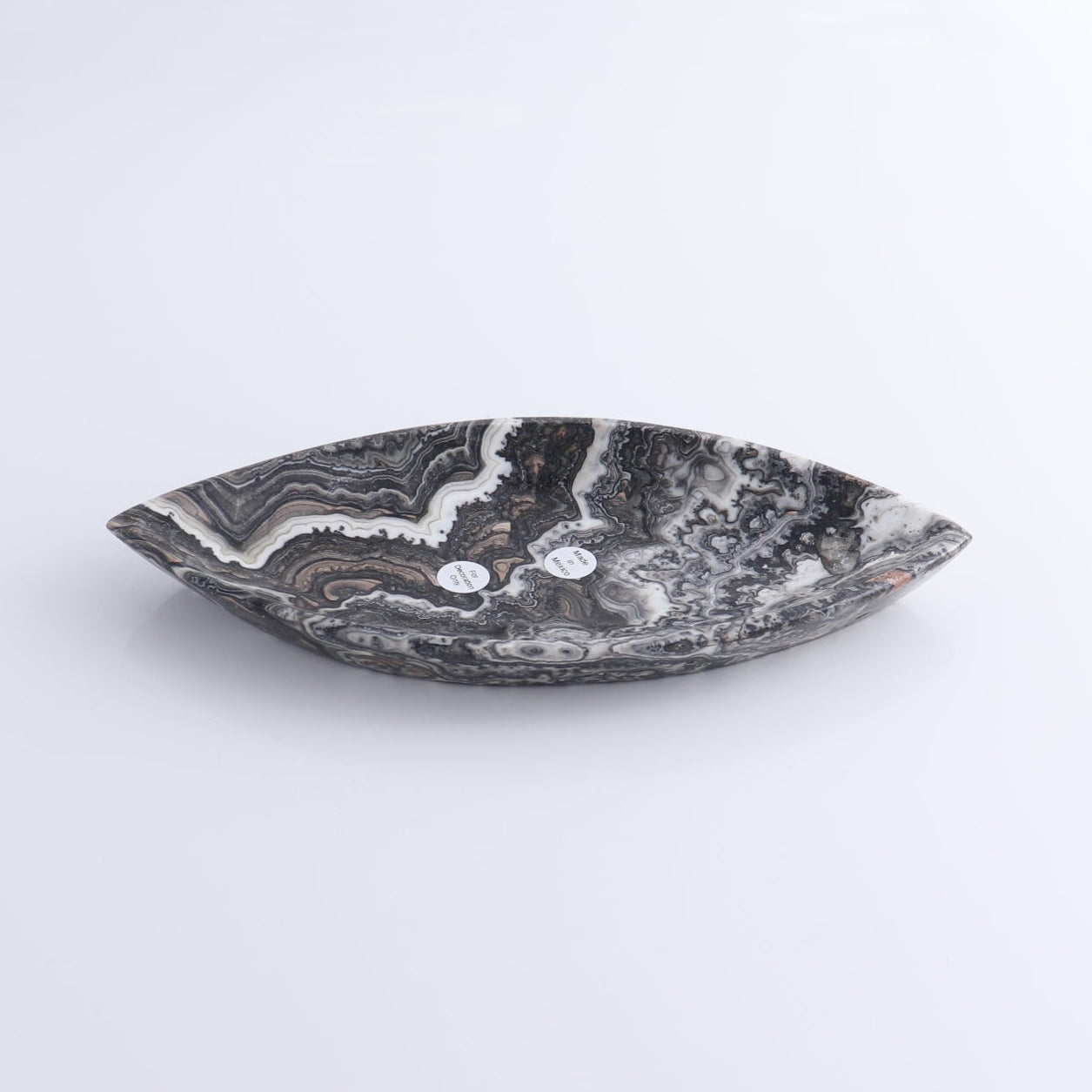 One Large Mexican Onyx/Calcite Black & White Zebra Leaf Dish