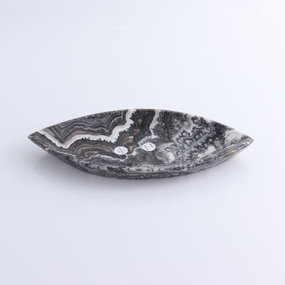 One Large Mexican Onyx/Calcite Black & White Zebra Leaf Dish