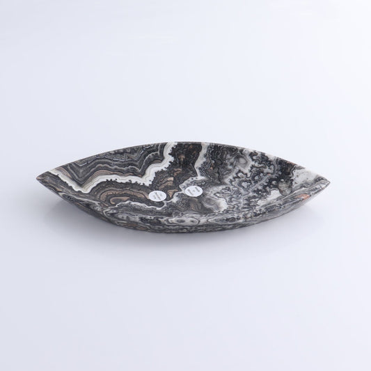 One Large Mexican Onyx/Calcite Black & White Zebra Leaf Dish