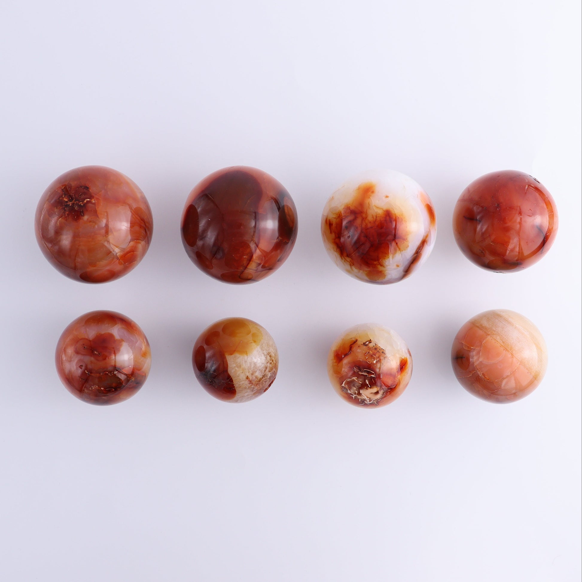 Carnelian Spheres Set of 8 - Expert Wholesale and Supplier of Wholesale Crystals & Bulk Gemstones, ["carnelian","Madagascar","Spheres"]