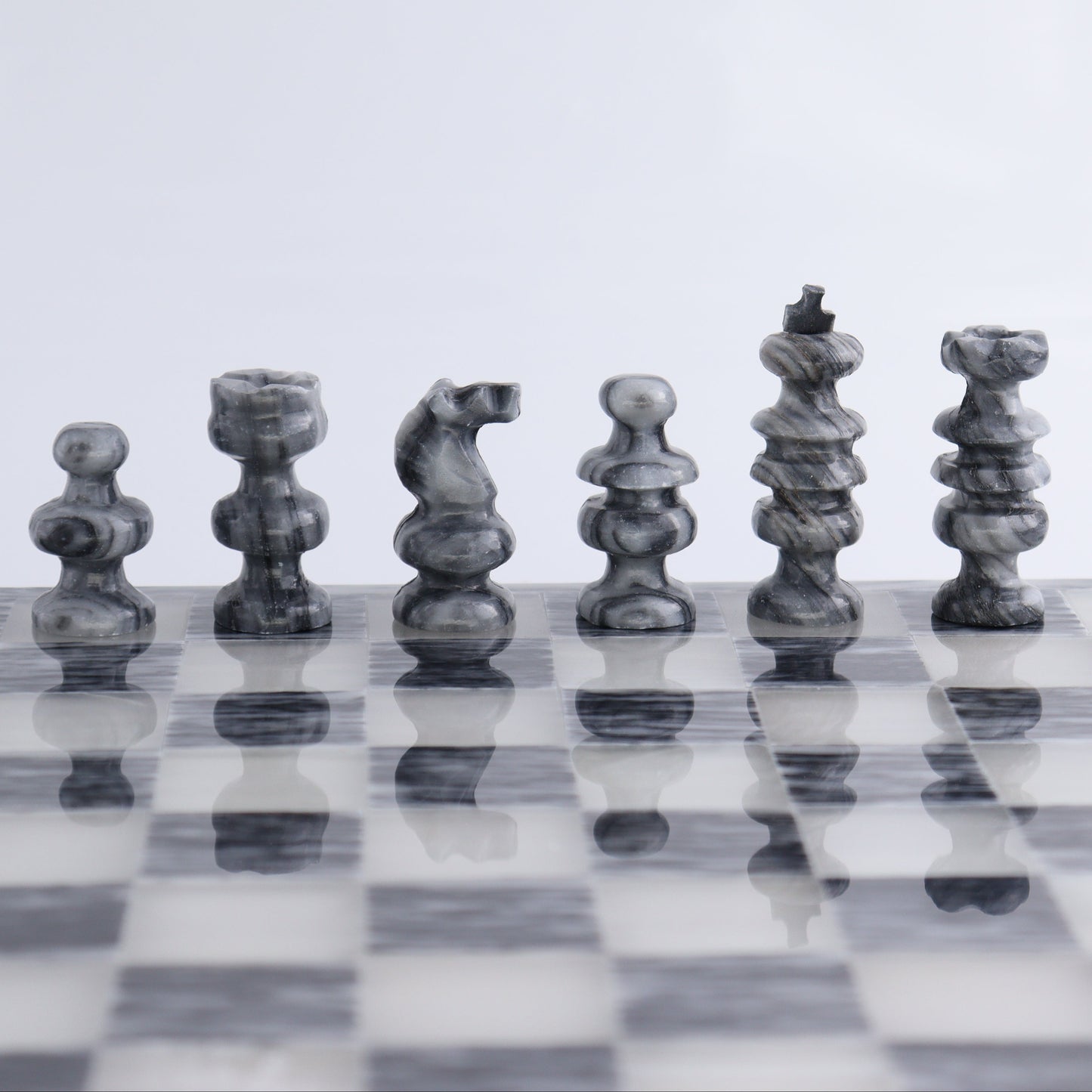 Medium Onyx and Marble Chess Set (Gray) - Expert Wholesale and Supplier of Wholesale Crystals & Bulk Gemstones, ["Black Marble","Catalog Onyx","Marble","onyx"]