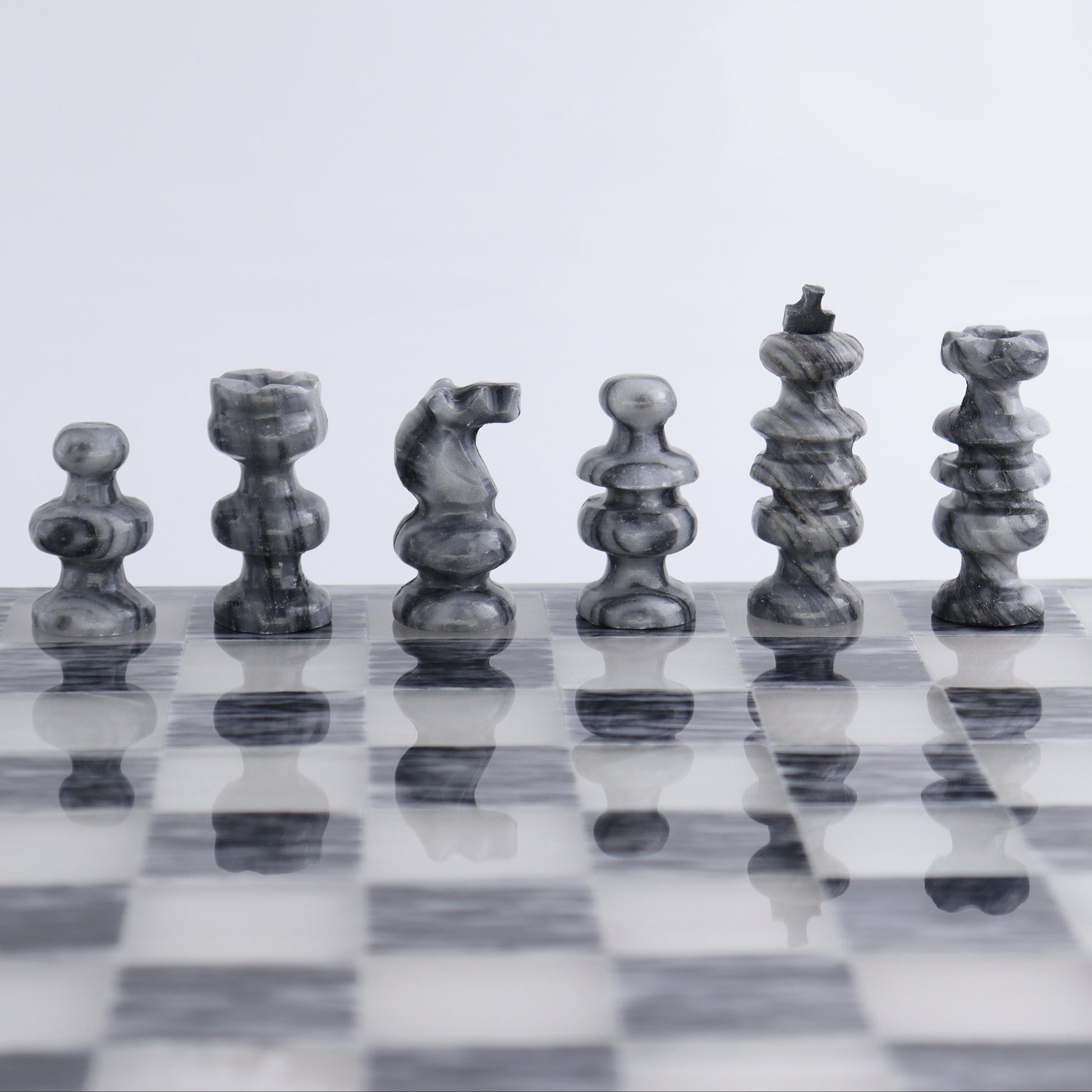 Medium Onyx and Marble Chess Set (Gray) - Expert Wholesale and Supplier of Wholesale Crystals & Bulk Gemstones, ["Black Marble","Catalog Onyx","Marble","onyx"]