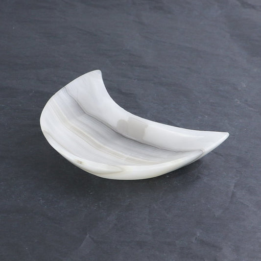 One Mexican Onyx/Calcite White & Grey Moon Dish