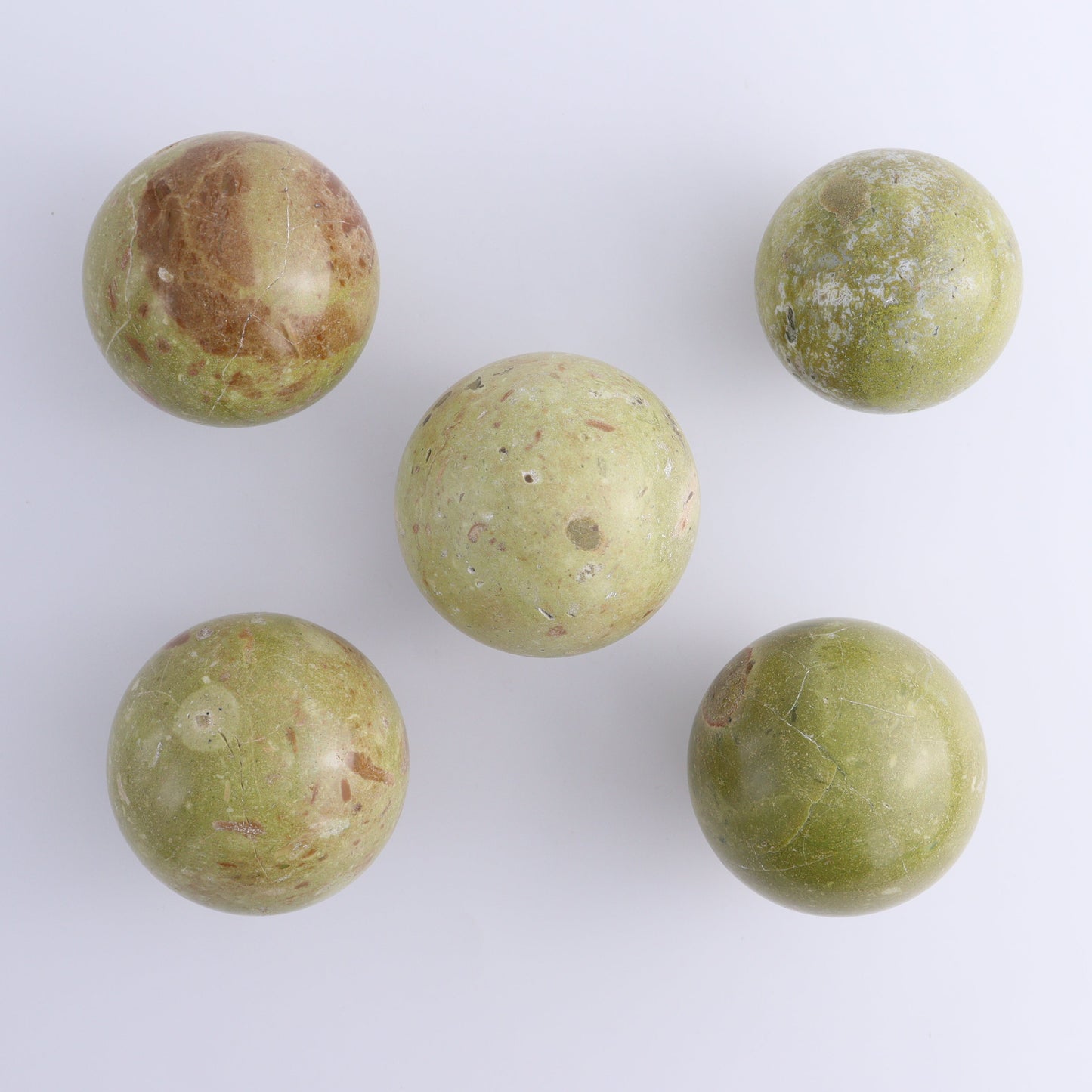 Green Opal Spheres Set of 5 - Expert Wholesale and Supplier of Wholesale Crystals & Bulk Gemstones, ["green opal","Spheres"]
