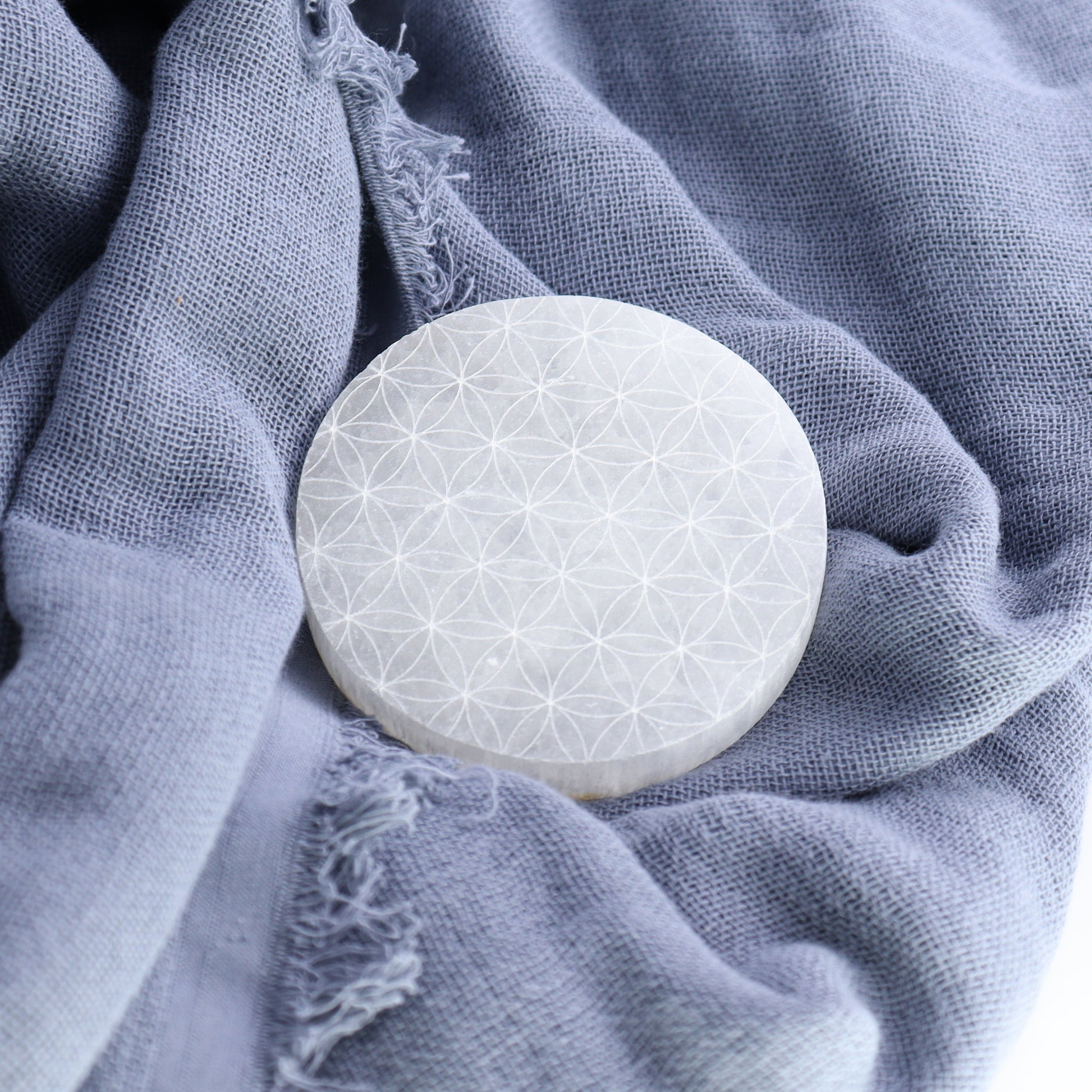 One Selenite (Satin Spar) Flower of Life Round Plate - Expert Wholesale and Supplier of Wholesale Crystals & Bulk Gemstones, ["close_30","Morocco","Round Dish","Selenite"]
