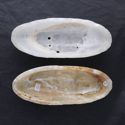 One Mexican Onyx/Calcite Porous Small Canoe Bowl