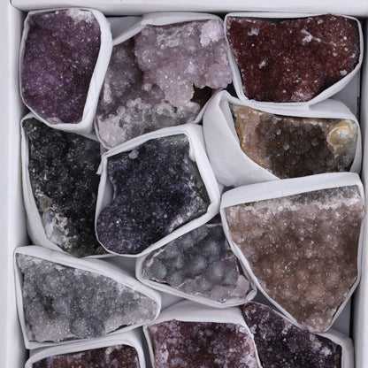 Uruguay Rainbow Amethyst Clusters Flat of 15 - Expert Wholesale and Supplier of Wholesale Crystals & Bulk Gemstones, ["Amethyst","Clusters","Rainbow Amethyst","Sugar Rainbow Amethyst","Uruguay"]