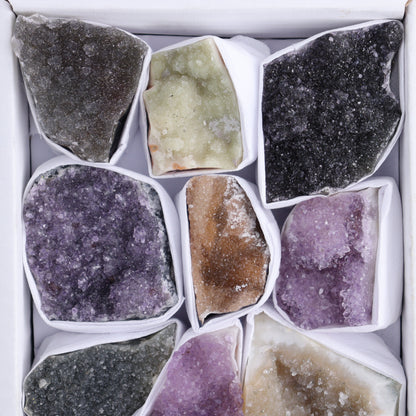 Uruguay Rainbow Amethyst Clusters Flat of 13 - Expert Wholesale and Supplier of Wholesale Crystals & Bulk Gemstones, ["Amethyst","Clusters","Rainbow Amethyst","Sugar Rainbow Amethyst","Uruguay"]