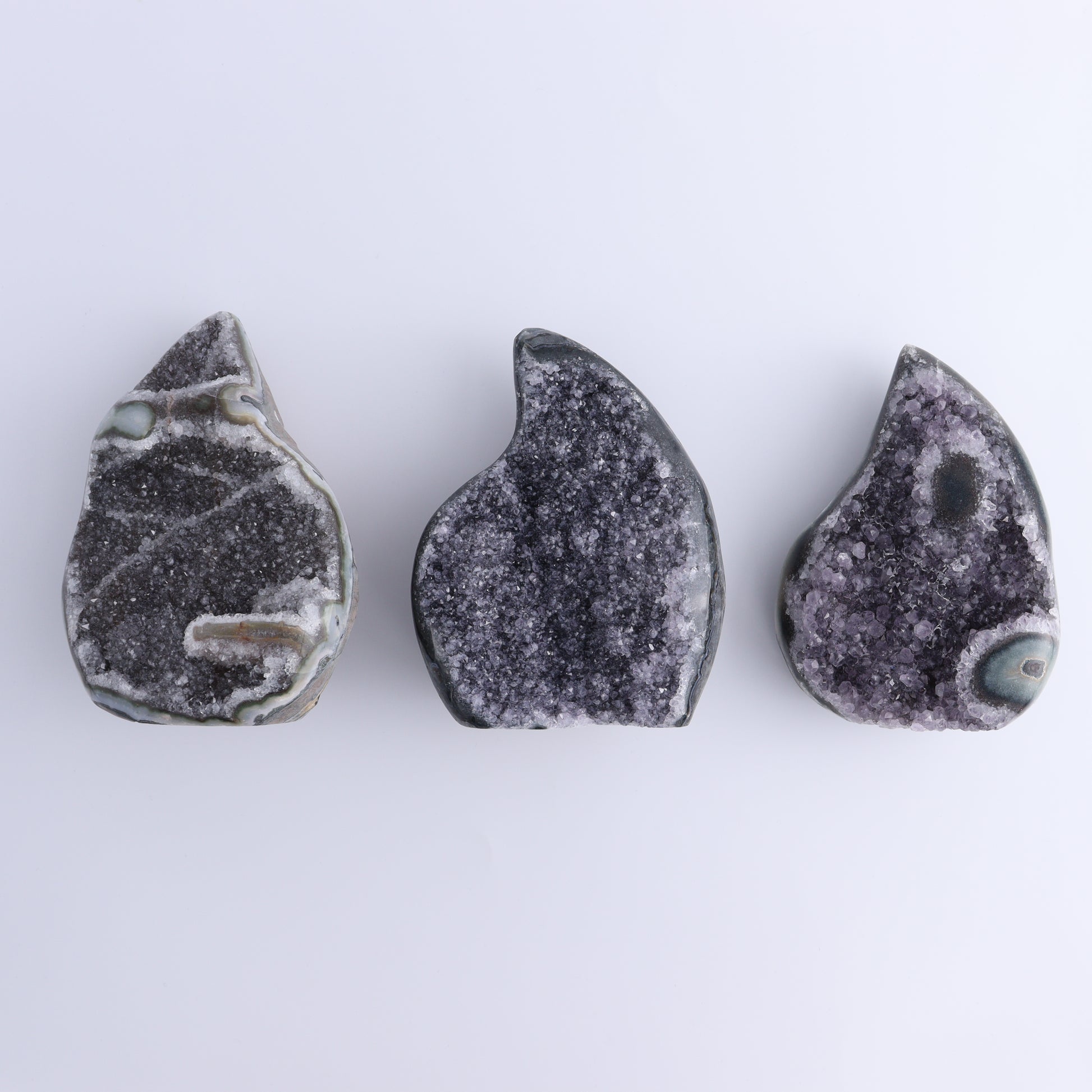 Uruguay Druzy Amethyst Flames Set of 3 - Expert Wholesale and Supplier of Wholesale Crystals & Bulk Gemstones, ["Amethyst","flames","Uruguay"]