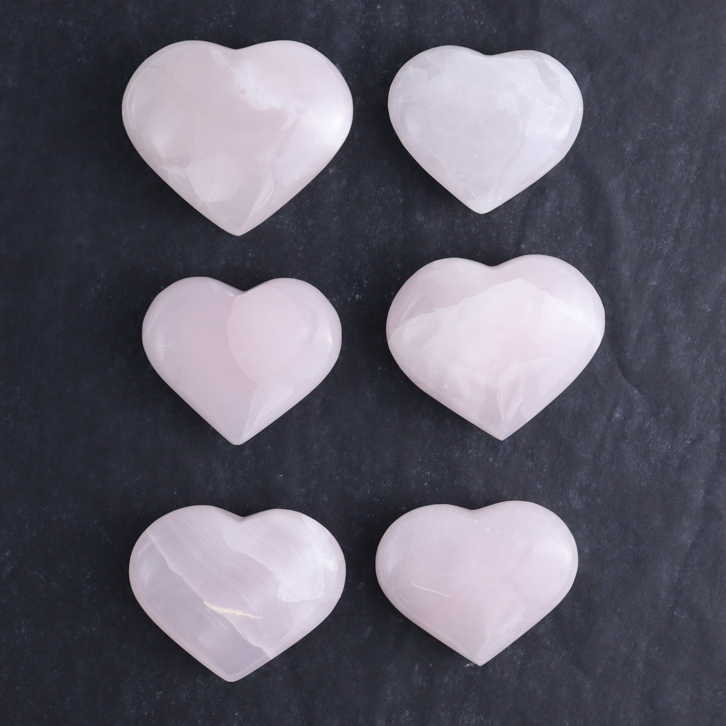 Pink Mangano Calcite Hearts Set of 6 - Expert Wholesale and Supplier of Wholesale Crystals & Bulk Gemstones, ["Calcite","Hearts","Madagascar","Pink Calcite"]
