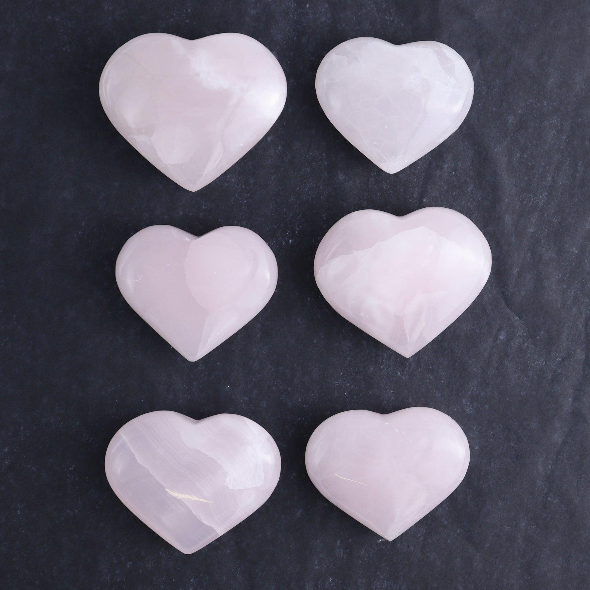 Pink Mangano Calcite Hearts Set of 6 - Expert Wholesale and Supplier of Wholesale Crystals & Bulk Gemstones, ["Calcite","Hearts","Madagascar","Pink Calcite"]