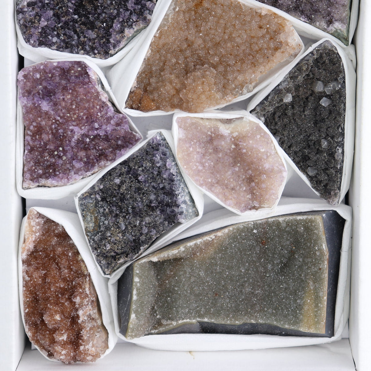 Uruguay Rainbow Amethyst Clusters Flat of 12