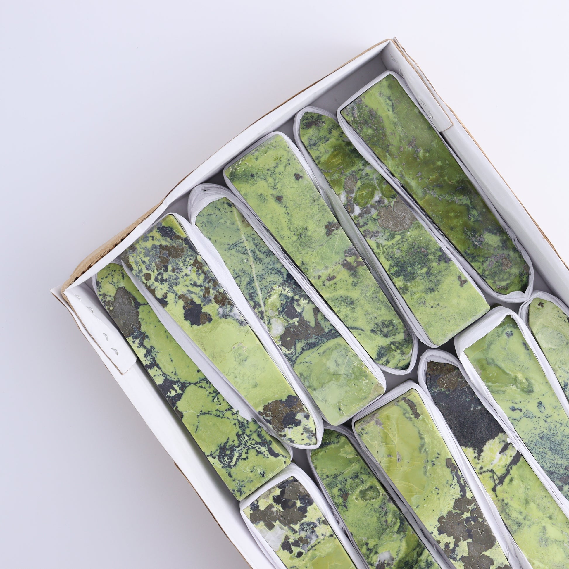 Serpentine Obelisk Set of 13 - Expert Wholesale and Supplier of Wholesale Crystals & Bulk Gemstones, ["Obelisk","Peru","serpentine"]