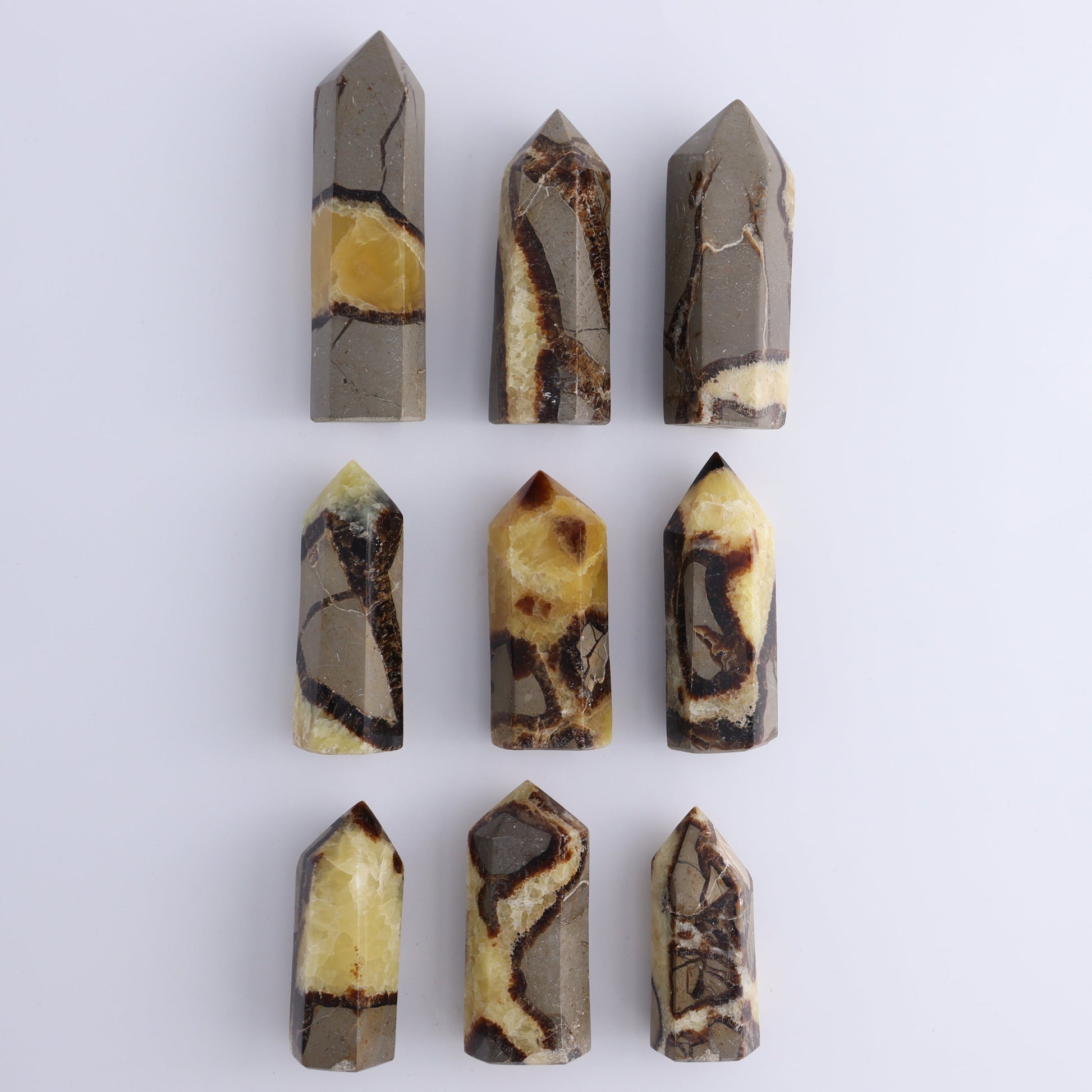 Septarian Towers Set of 9 - Expert Wholesale and Supplier of Wholesale Crystals & Bulk Gemstones, ["Madagascar","Septarian","Towers"]