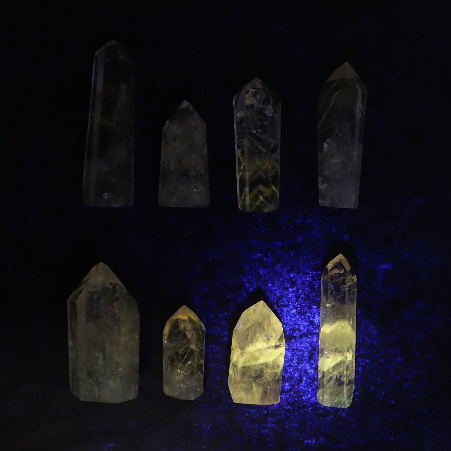 Powellite Amethyst UV Reactive Towers Set of 20 - Expert Wholesale and Supplier of Wholesale Crystals & Bulk Gemstones, ["Amethyst","Powellite"]