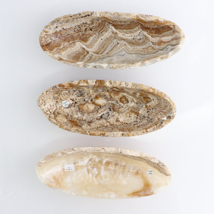 One Mexican Onyx/Calcite Porous Small Canoe Bowl