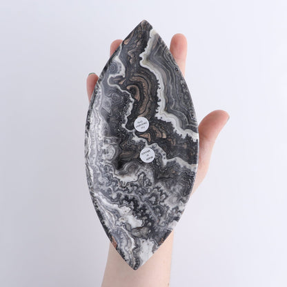 One Large Mexican Onyx/Calcite Black & White Zebra Leaf Dish
