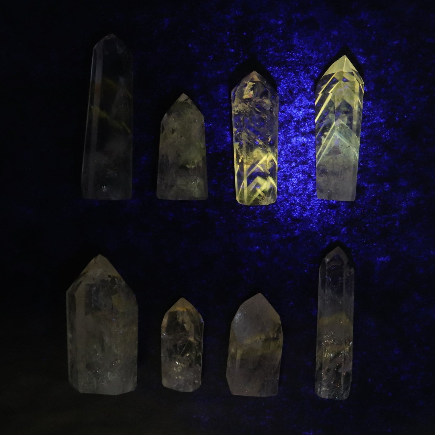 Powellite Amethyst UV Reactive Towers Set of 20 - Expert Wholesale and Supplier of Wholesale Crystals & Bulk Gemstones, ["Amethyst","Powellite"]