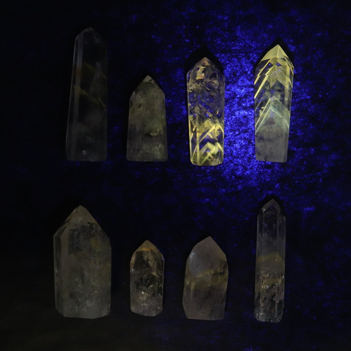 Powellite Amethyst UV Reactive Towers Set of 20 - Expert Wholesale and Supplier of Wholesale Crystals & Bulk Gemstones, ["Amethyst","Powellite"]
