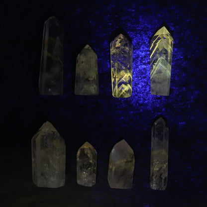 Powellite Amethyst UV Reactive Towers Set of 20 - Expert Wholesale and Supplier of Wholesale Crystals & Bulk Gemstones, ["Amethyst","Powellite"]
