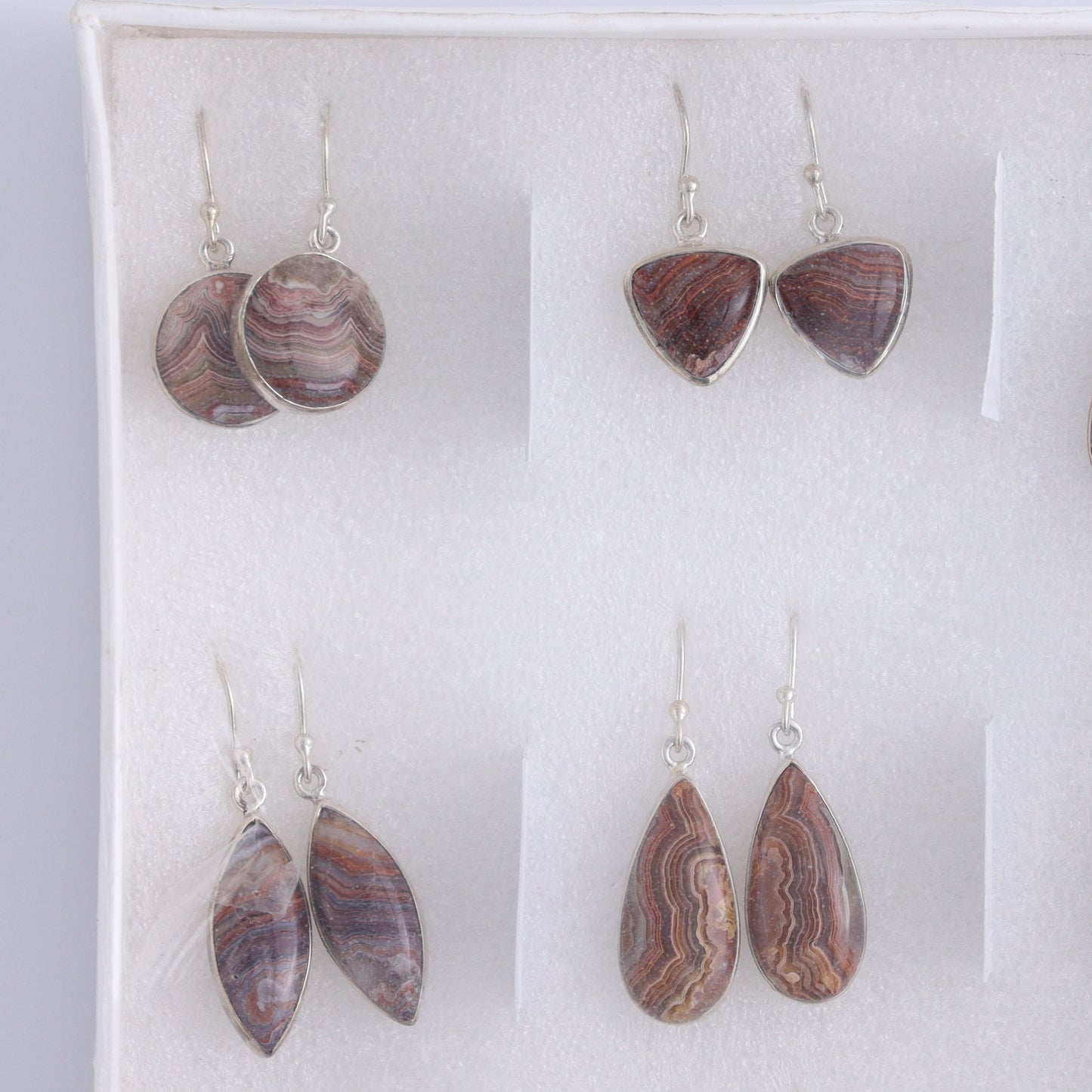 Crazy Lace Agate Earrings Pairs of 9 - Expert Wholesale and Supplier of Wholesale Crystals & Bulk Gemstones, ["close_50","Crazy Lace Agate","earrings","India","sterling silver"]
