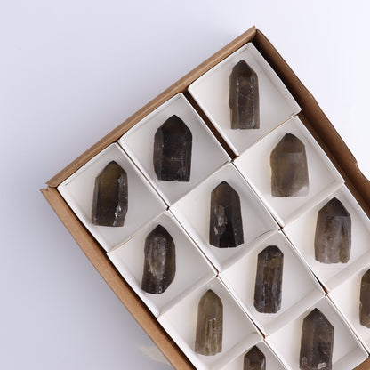 Smoky Quartz Polished Tops Set of 12 - Expert Wholesale and Supplier of Wholesale Crystals & Bulk Gemstones, ["Brazil","close_70","Points","Polished Tip","Quartz","Smoky Quartz"]